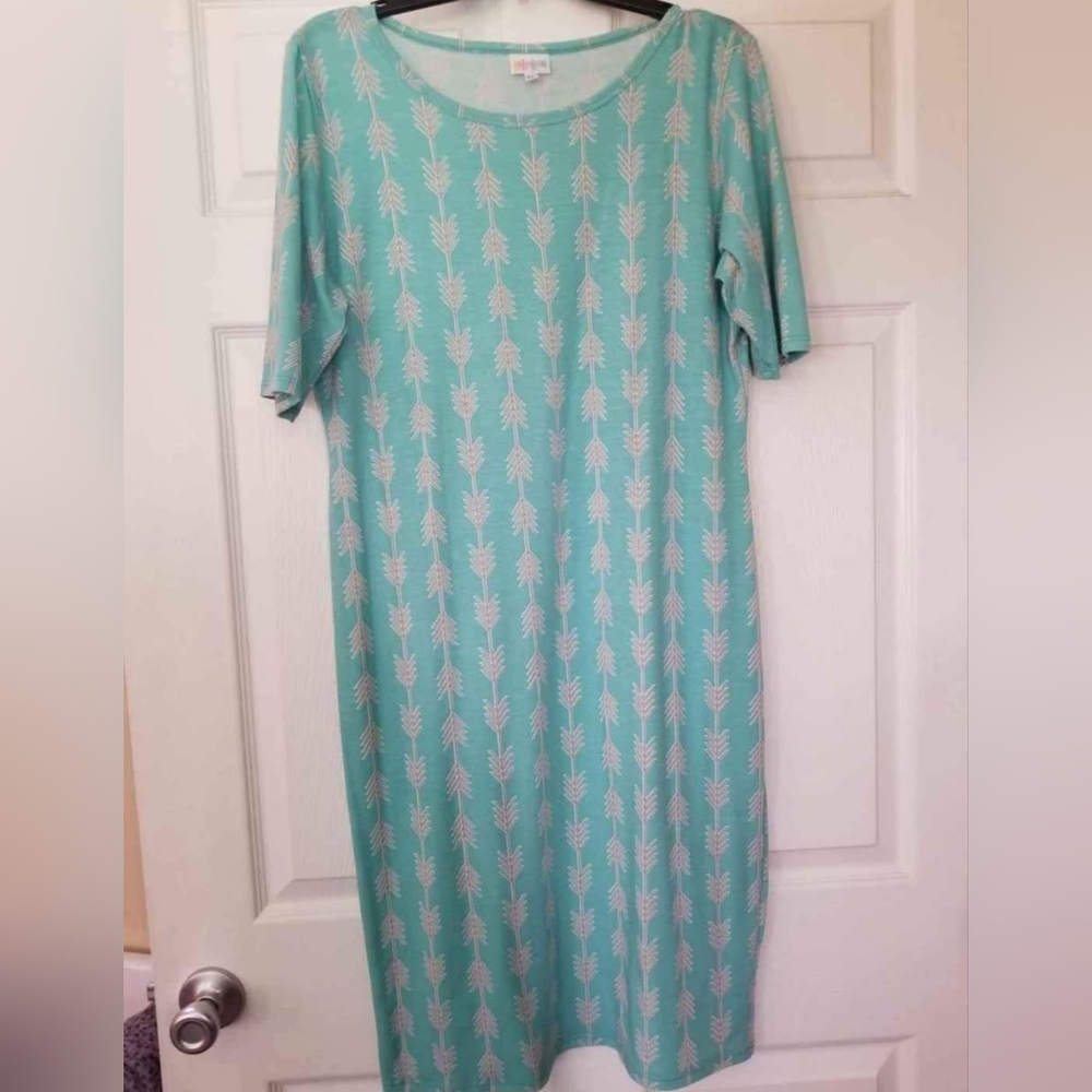 Lularoe Julia Teal Patterned Dress